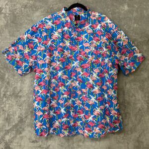 Visive Button Down Novelty print  Flamingo Shirt Mens 3XL Blue Tropical Miami